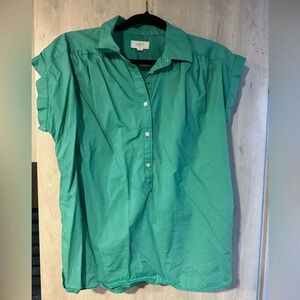 Loft Sea‎ foam Green short sleeve cotton blouse w/ pleated back business casual